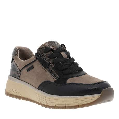 Baskets running taupe à talon compensé bas, dotées de lacets et d'un zip latéral - Image 2