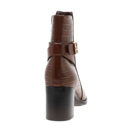 Boots en cuir cognac à talon décroché haut munies d'une boucle dorée - Image 4