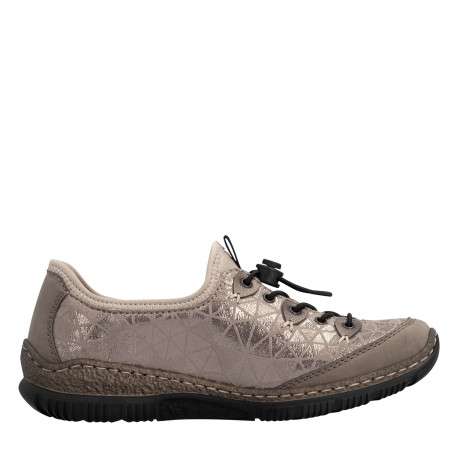 Sneakers beiges à talon plat pourvues d'une fermeture élastiquée