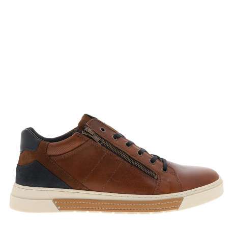 Tennis en cuir cognac à talon plat avec des lacets et un zip latéral