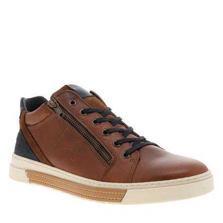 Tennis en cuir cognac à talon plat avec des lacets et un zip latéral - Image 2