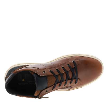 Tennis en cuir cognac à talon plat avec des lacets et un zip latéral - Image 5