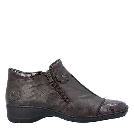 Bottines en cuir marron pourvues d'un talon à décroché bas et d'un zip