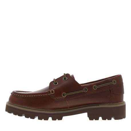 Mocassins bateau Cleyhill Boat en cuir chocolat à talon décroché bas - Image 3