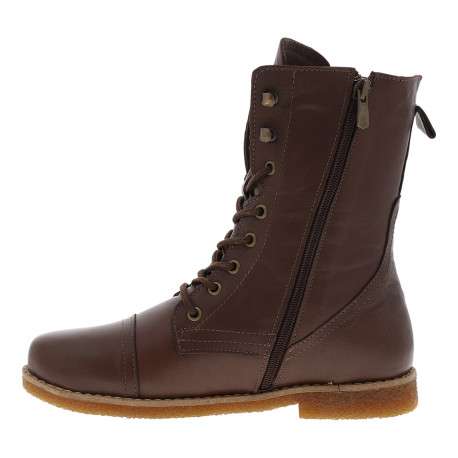 Bottines en cuir chocolat à talon décroché bas munies de lacets et d'un zip - Image 3