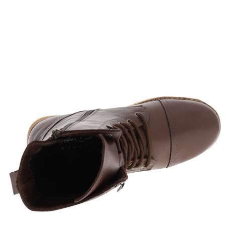 Bottines en cuir chocolat à talon décroché bas munies de lacets et d'un zip - Image 5