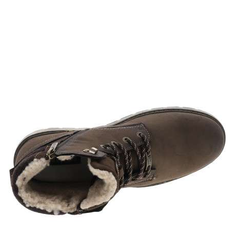 Bottines marron à talon plat pourvues de lacets et d'un zip latéral - Image 5