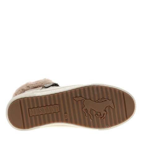 Baskets montantes beiges à talon plat pourvues de lacets et d'un zip latéral - Image 6