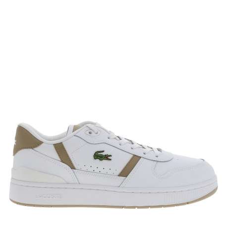 Tennis T-Clip en cuir blanc à talon plat dotées de lacets et du logo