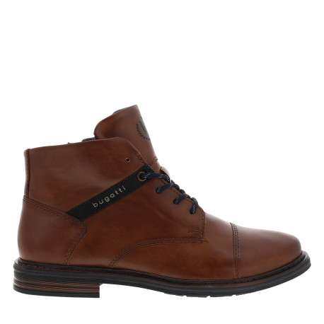 Bottines cognac à talon décroché bas munies de lacets et d'un zip latéral