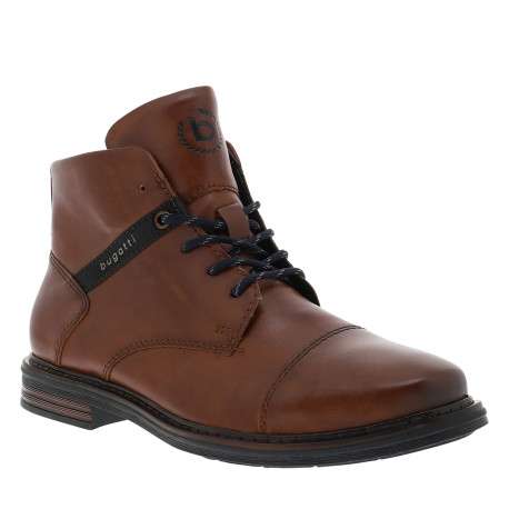 Bottines cognac à talon décroché bas munies de lacets et d'un zip latéral - Image 2