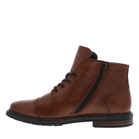 Bottines cognac à talon décroché bas munies de lacets et d'un zip latéral - Image 3
