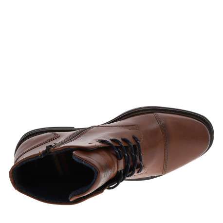 Bottines cognac à talon décroché bas munies de lacets et d'un zip latéral - Image 5