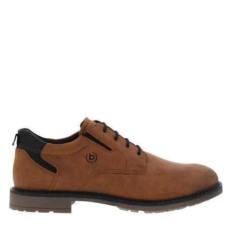 Derbies cognac à talon plat munies de lacets ronds et d'une languette