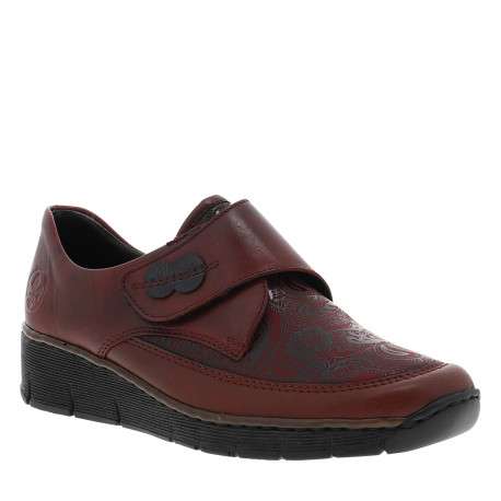 Mocassins en cuir bordeaux à semelle semi-compensé et talon plat avec fleurs noires imprimées - Image 2