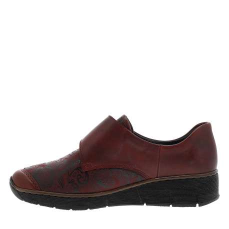 Mocassins en cuir bordeaux à semelle semi-compensé et talon plat avec fleurs noires imprimées - Image 3