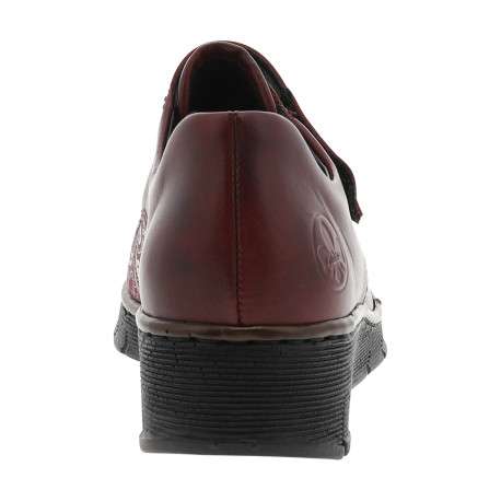 Mocassins en cuir bordeaux à semelle semi-compensé et talon plat avec fleurs noires imprimées - Image 4