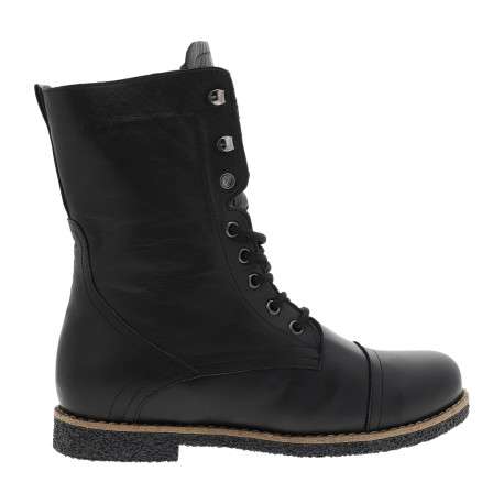 Bottines en cuir noir à talon décroché bas dotées de lacets et d'un zip