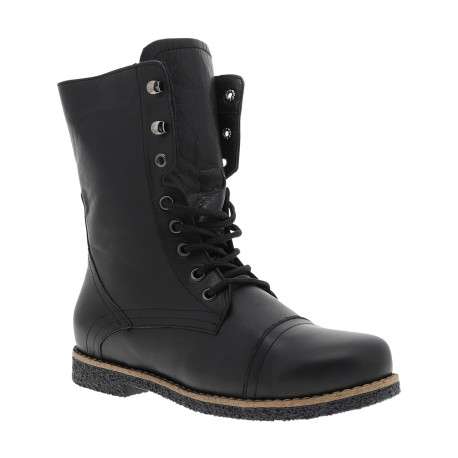 Bottines en cuir noir à talon décroché bas dotées de lacets et d'un zip - Image 2