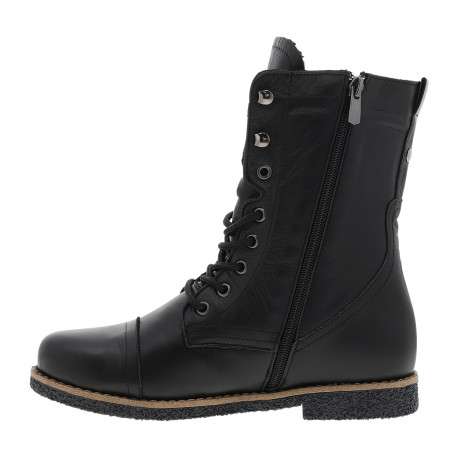 Bottines en cuir noir à talon décroché bas dotées de lacets et d'un zip - Image 3