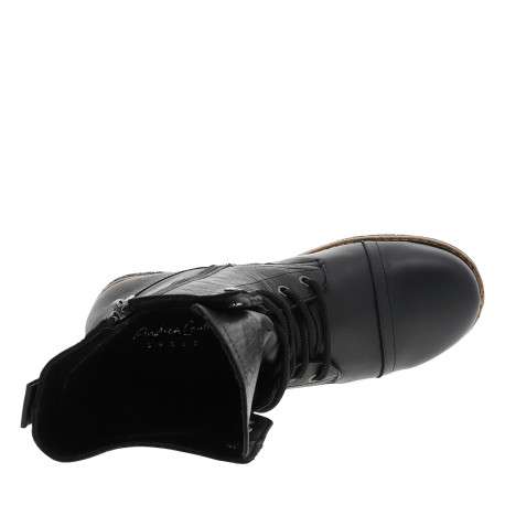Bottines en cuir noir à talon décroché bas dotées de lacets et d'un zip - Image 5
