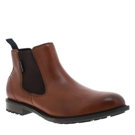 Boots en cuir brun à talon décroché bas pourvues de soufflets élastiqués - Image 2