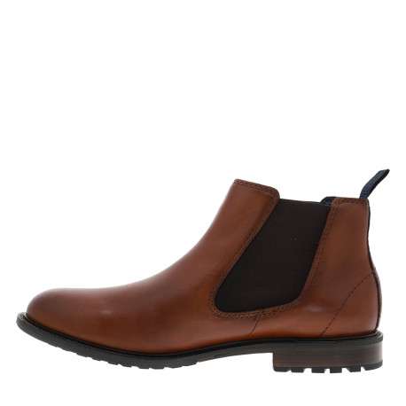 Boots en cuir brun à talon décroché bas pourvues de soufflets élastiqués - Image 3