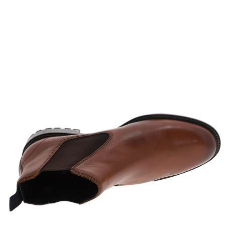 Boots en cuir brun à talon décroché bas pourvues de soufflets élastiqués - Image 5