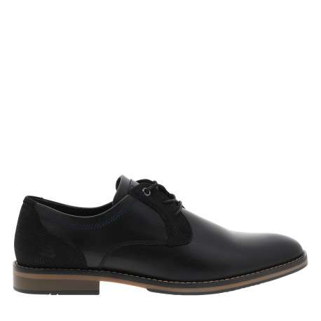 Derbies noires à revêtement lisse avec un talon plat et des lacets ronds