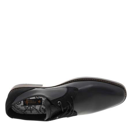 Derbies noires à revêtement lisse avec un talon plat et des lacets ronds - Image 5