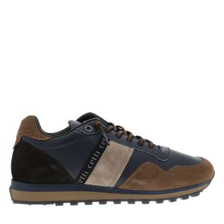 Baskets running en cuir bleu marine à talon plat munies de lacets plats