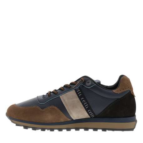 Baskets running en cuir bleu marine à talon plat munies de lacets plats - Image 3