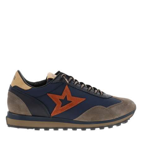 Baskets running en cuir bleues à talon plat fermé avec des lacets élastiqués