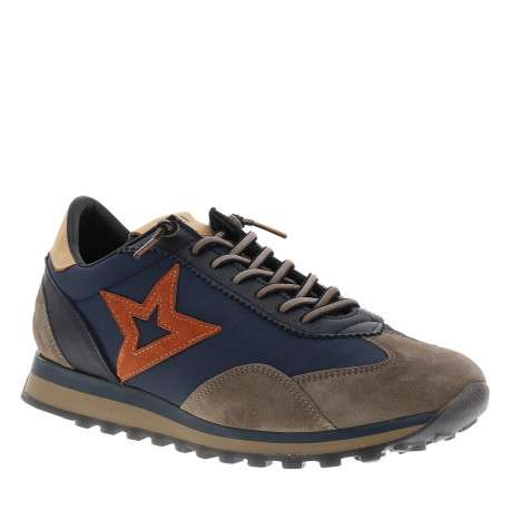 Baskets running en cuir bleues à talon plat fermé avec des lacets élastiqués - Image 2