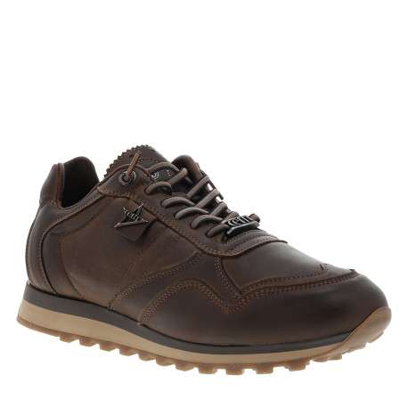 Baskets running en cuir chocolat à talon plat pourvues de lacets élastiqués - Image 2
