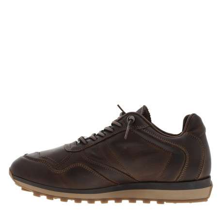 Baskets running en cuir chocolat à talon plat pourvues de lacets élastiqués - Image 3
