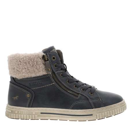Tennis bleu marine à talon plat pourvues de lacets et d'un zip latéral