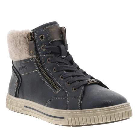 Tennis bleu marine à talon plat pourvues de lacets et d'un zip latéral - Image 2