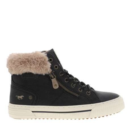 Baskets montantes noires à talon plat pourvues de lacets et d'un zip latéral