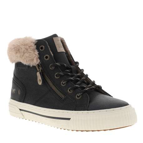 Baskets montantes noires à talon plat pourvues de lacets et d'un zip latéral - Image 2