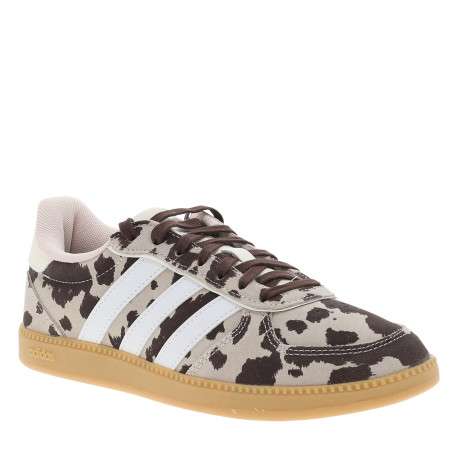 Tennis en cuir beiges à motif vache avec un talon plat et des lacets - Image 2