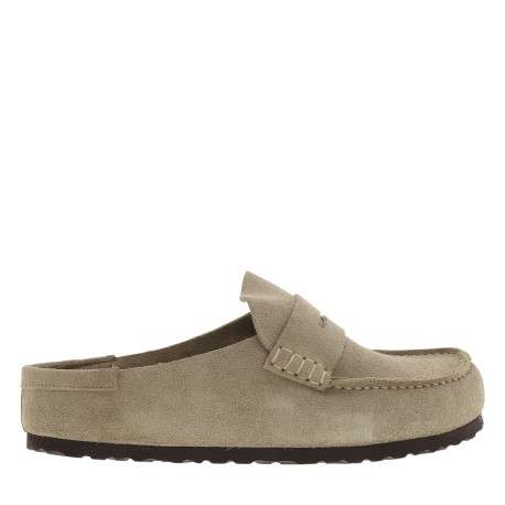 Mocassins Naples Wrapped Suede en cuir beiges à talon plat et arrière ouvert