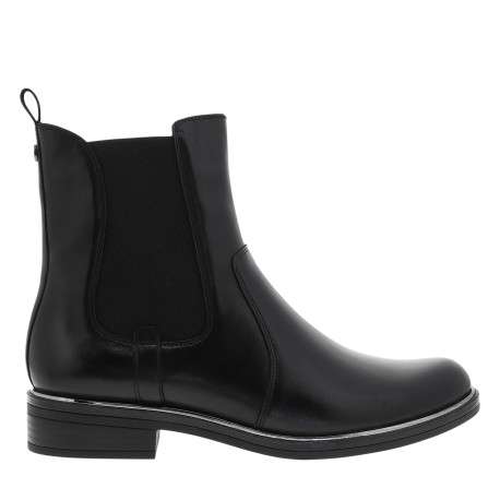 Boots en cuir noir à talon décroché bas dotées d'un soufflet élastiqué