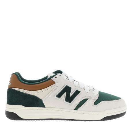 Tennis 480 en cuir vertes et beiges à talon plat pourvues de lacets