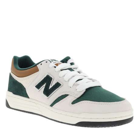 Tennis 480 en cuir vertes et beiges à talon plat pourvues de lacets - Image 2