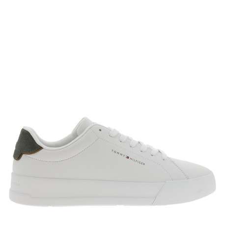 Tennis Th Court en cuir blanc à talon plat agrémentée du logo