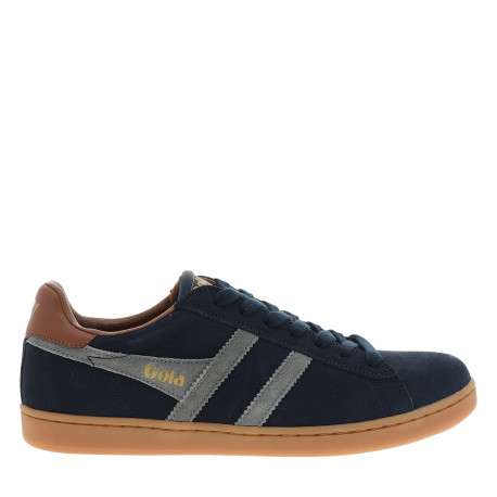 Tennis Equipe II en cuir bleu marine à talon plat pourvues de lacets