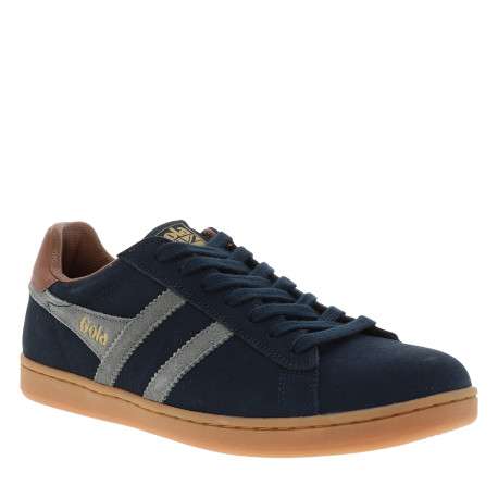 Tennis Equipe II en cuir bleu marine à talon plat pourvues de lacets - Image 2
