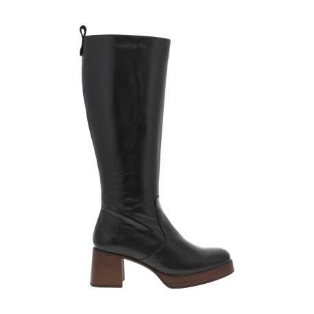 Bottes en cuir noires à talon décroché moyen effet bois et à zip latéral