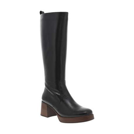 Bottes en cuir noires à talon décroché moyen effet bois et à zip latéral - Image 2